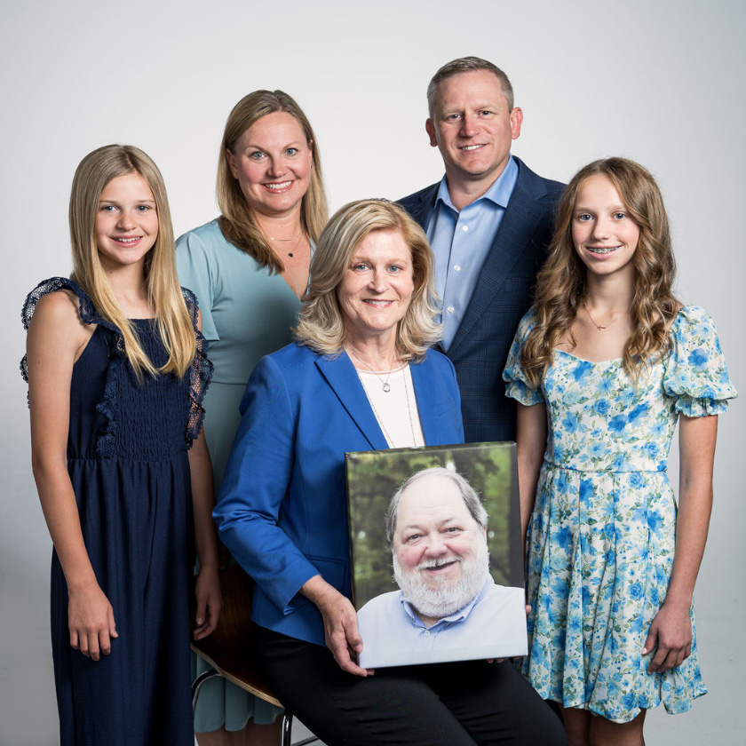 From left to right, Kate Haislar (daughter of Ryan and Jennifer); Jennifer Haislar (wife of Ryan); Trisha Haislar (seated, mother of Ryan); the late Dennis (Ike) Haislar (photo, father of Ryan and founder of the company; Ryan Haislar; and Sarah Haislar (daughter of Ryan and Jennifer).